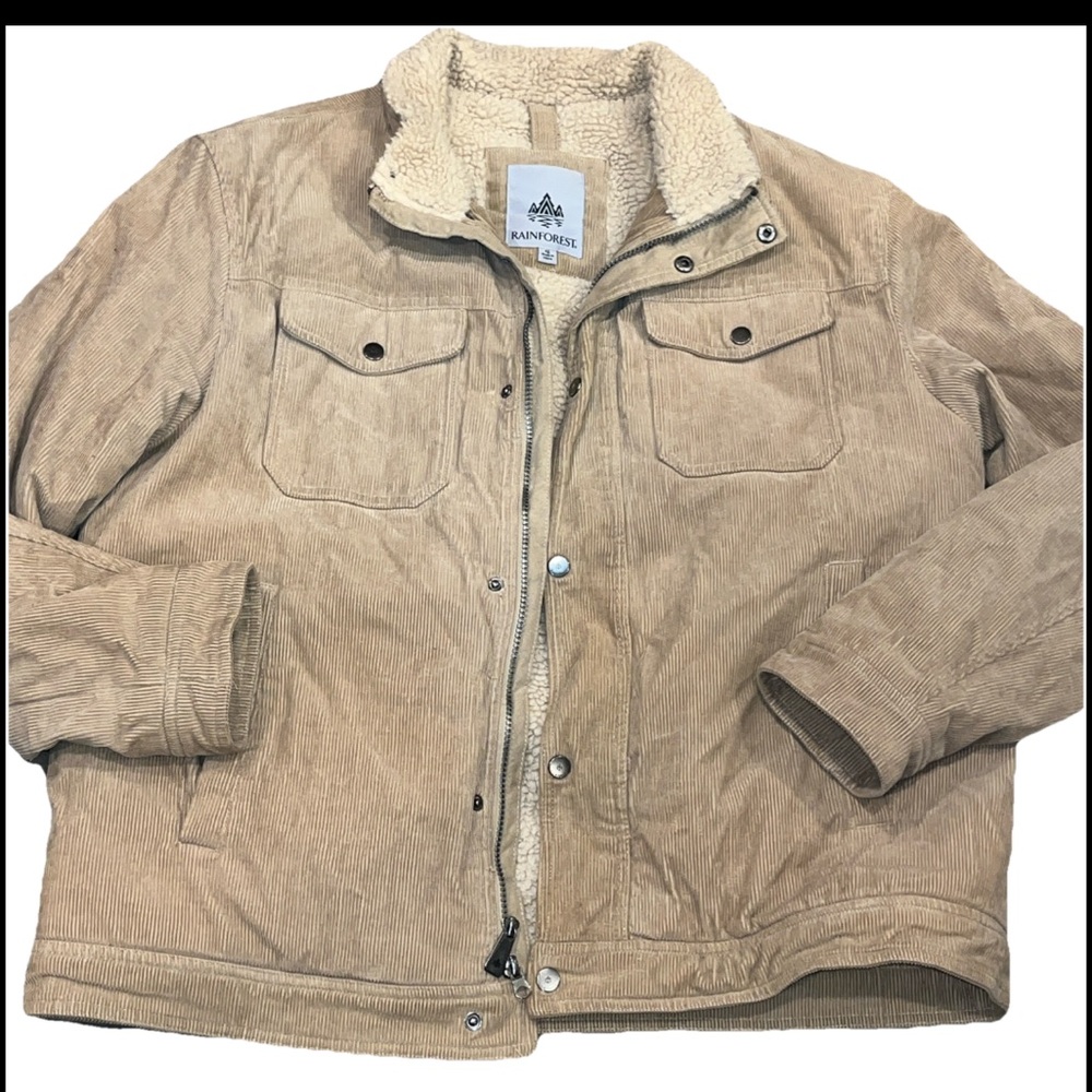 RAINFOREST Tan Corduroy Coat Shearling Fleece Zip Snap Front Mens XL Vintage 90s